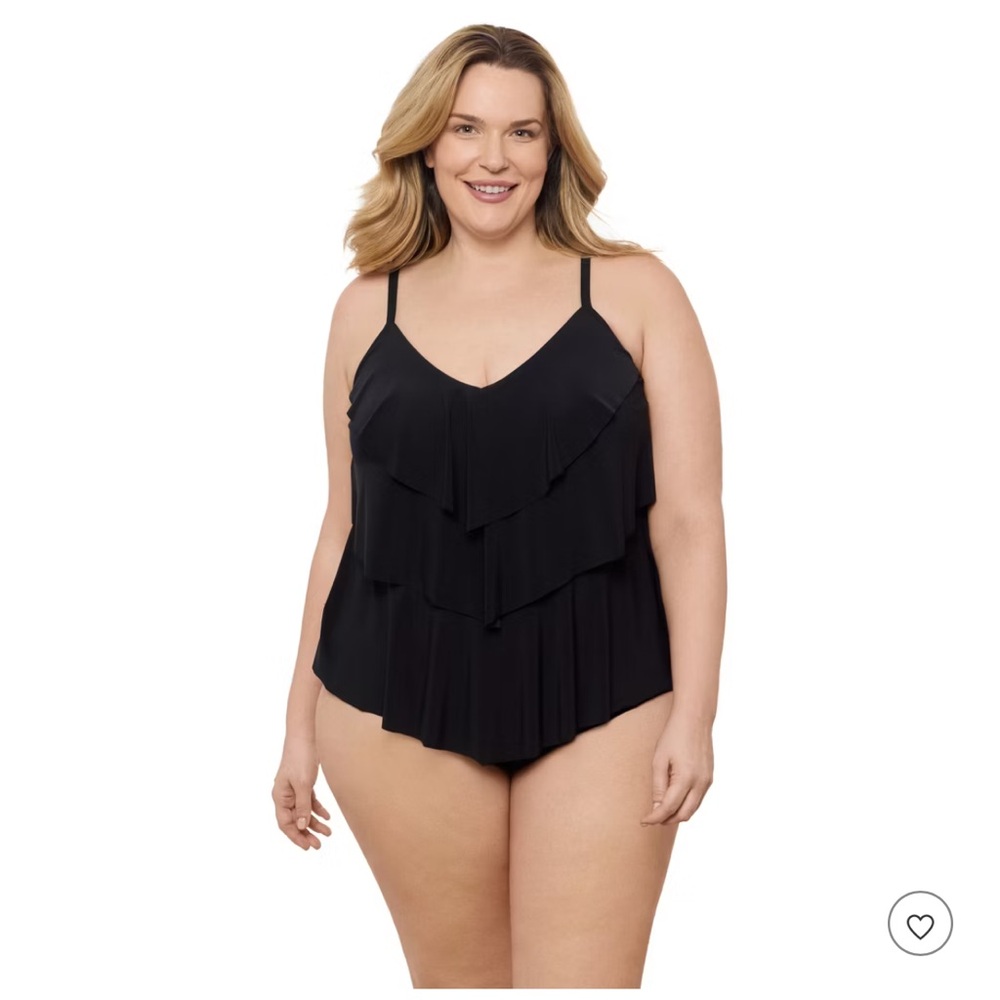 Aqua Green Triple Tier Tankini Top Black 3X Sharde & Shore Plus Size Swim